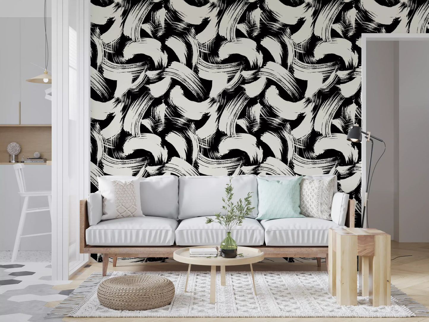 Monochrome Swirl Brushstrokes Wallpaper⁠