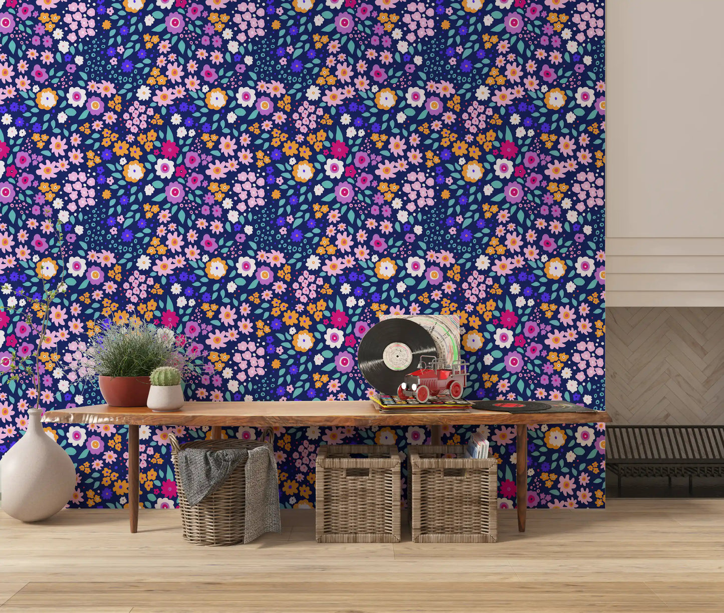 Midnight Meadow Botanical Wallpaper⁠