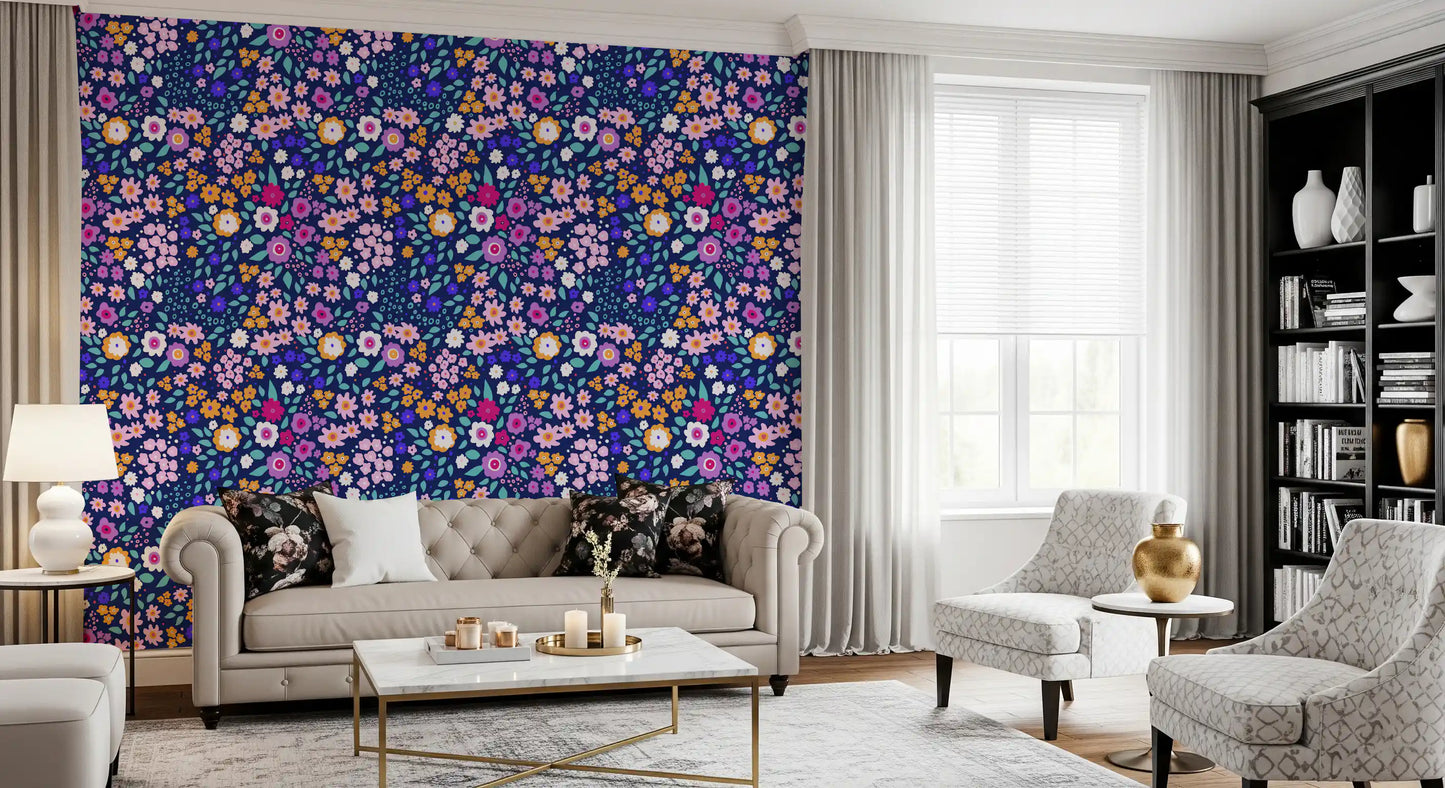Midnight Meadow Botanical Wallpaper⁠
