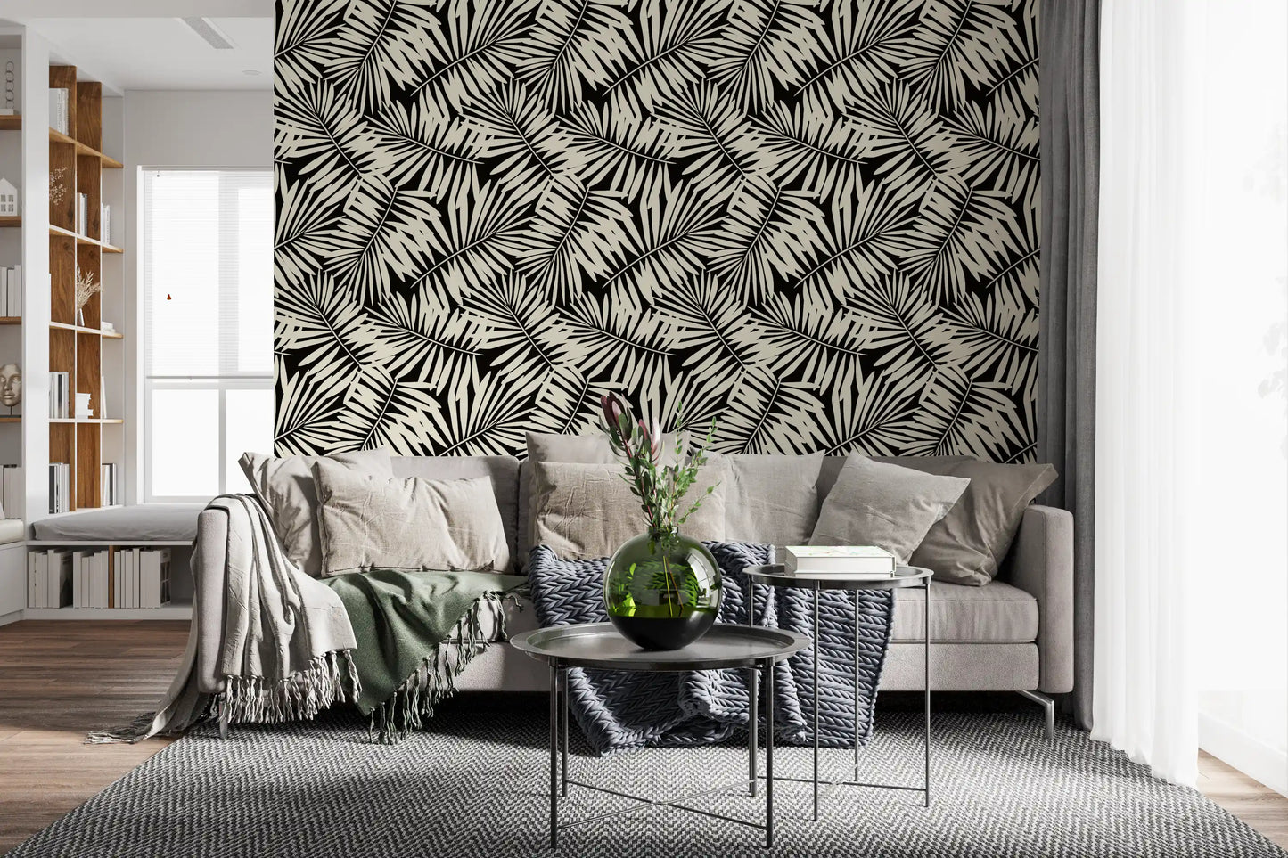 Minimalist Palm Leaf Monochrome Wallpaper⁠