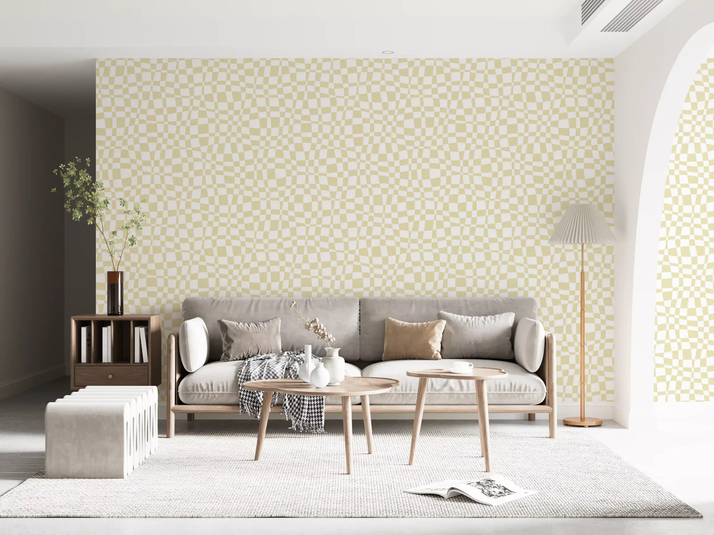 Cream and White Wavy Check Wallpaper⁠