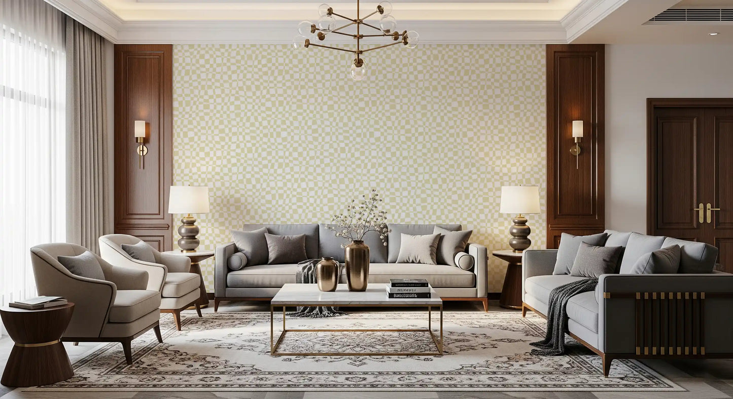 Cream and White Wavy Check Wallpaper⁠