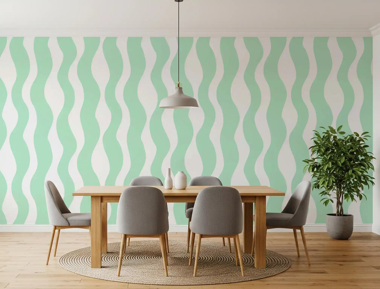 Soft Sage Wavy Vertical Stripe Wallpaper⁠