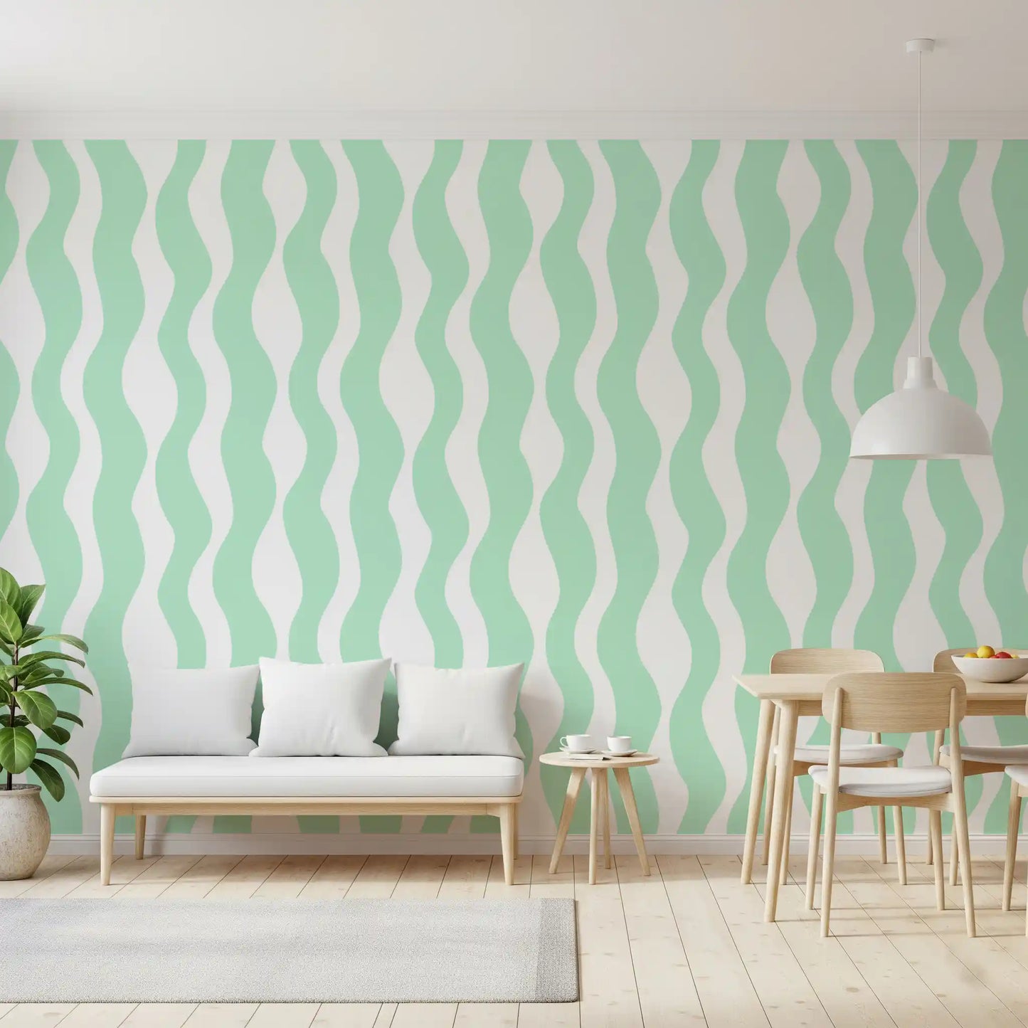 Soft Sage Wavy Vertical Stripe Wallpaper⁠
