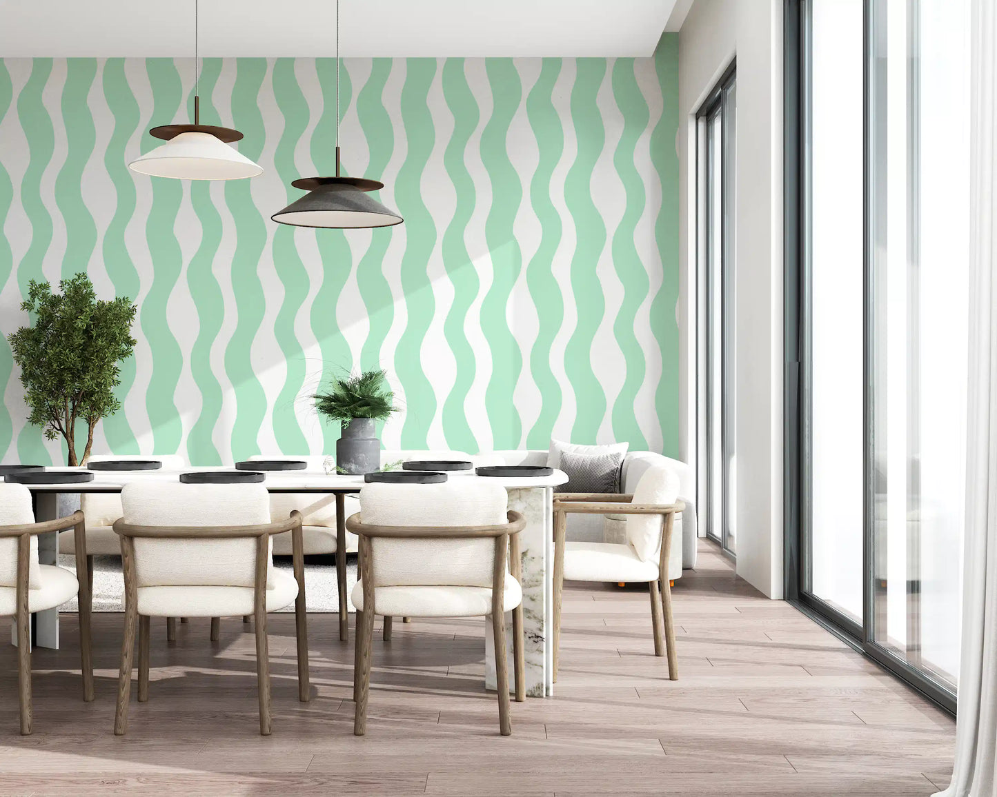 Soft Sage Wavy Vertical Stripe Wallpaper⁠