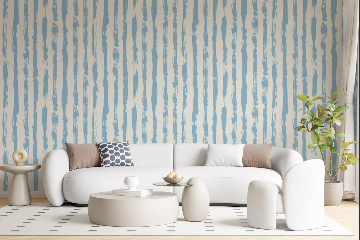 Coastal Blue Vertical Brushstroke Stripes Wallpaper⁠