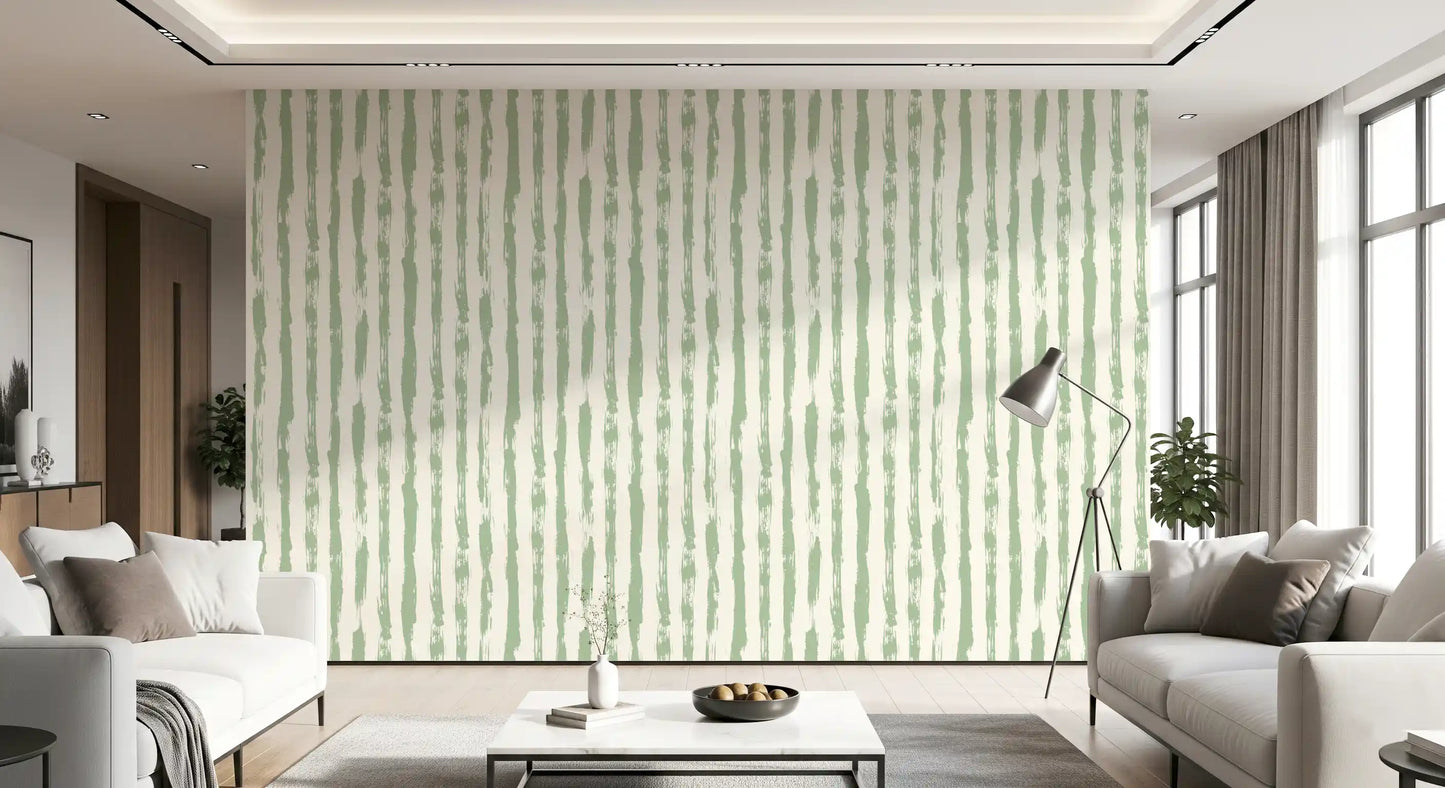 Sage Hand-Painted Vertical Stripes Wallpaper⁠