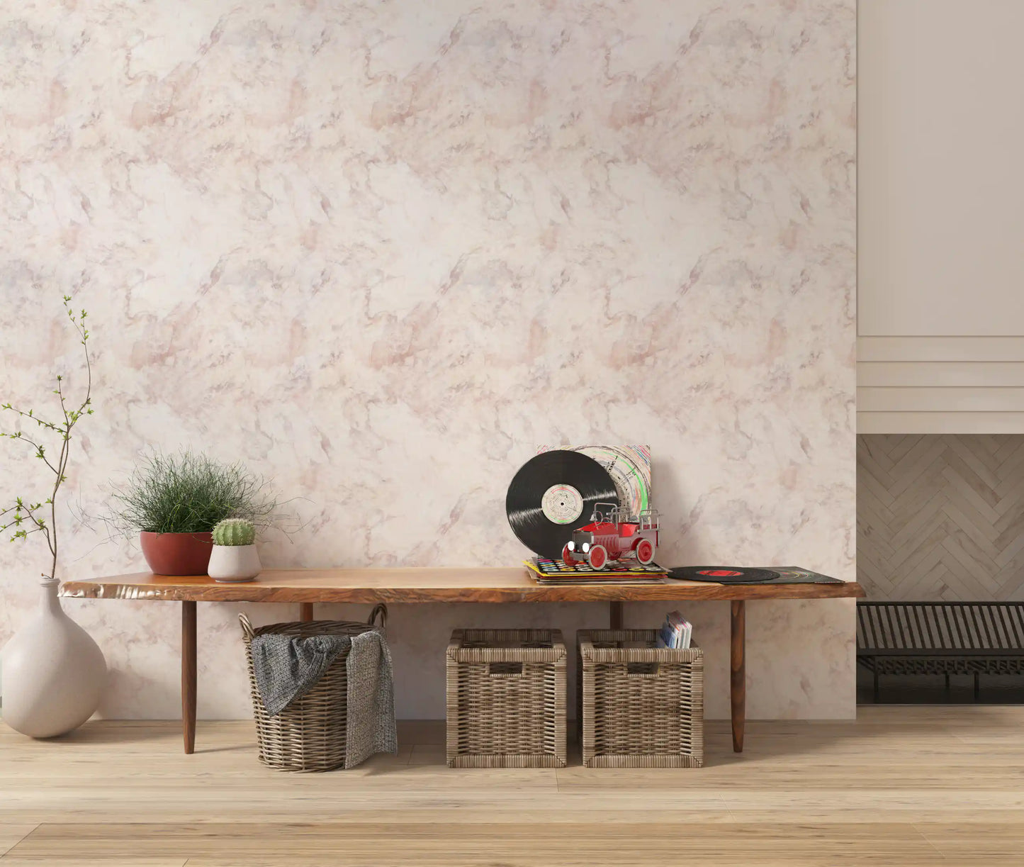 Soft Blush Marble Vein Wallpaper⁠