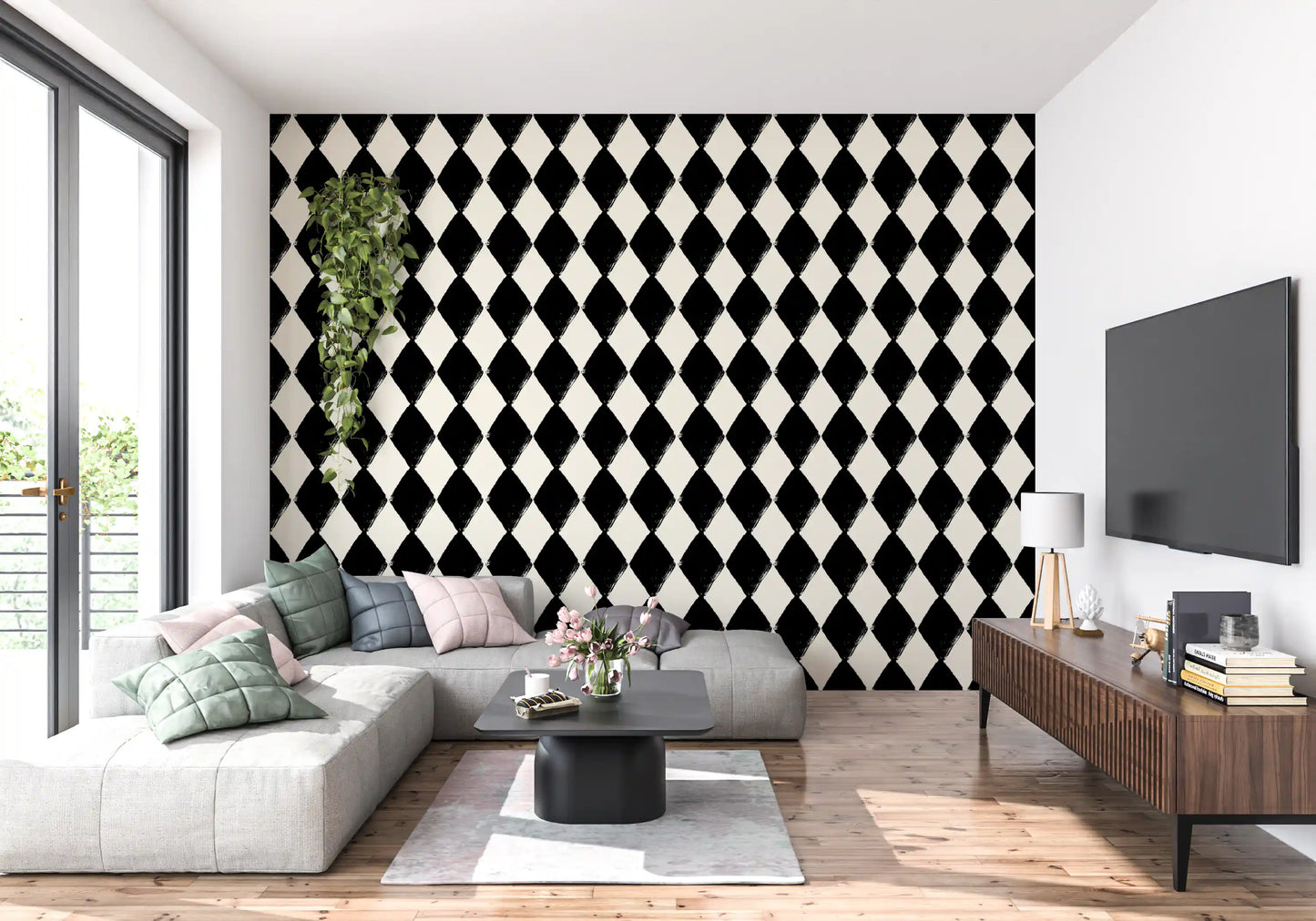 Textured Harlequin Brushwork Wallpaper⁠