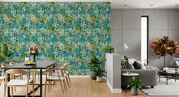 Turquoise Meadow Botanical Illustration Wallpaper⁠