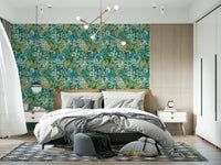 Turquoise Meadow Botanical Illustration Wallpaper⁠
