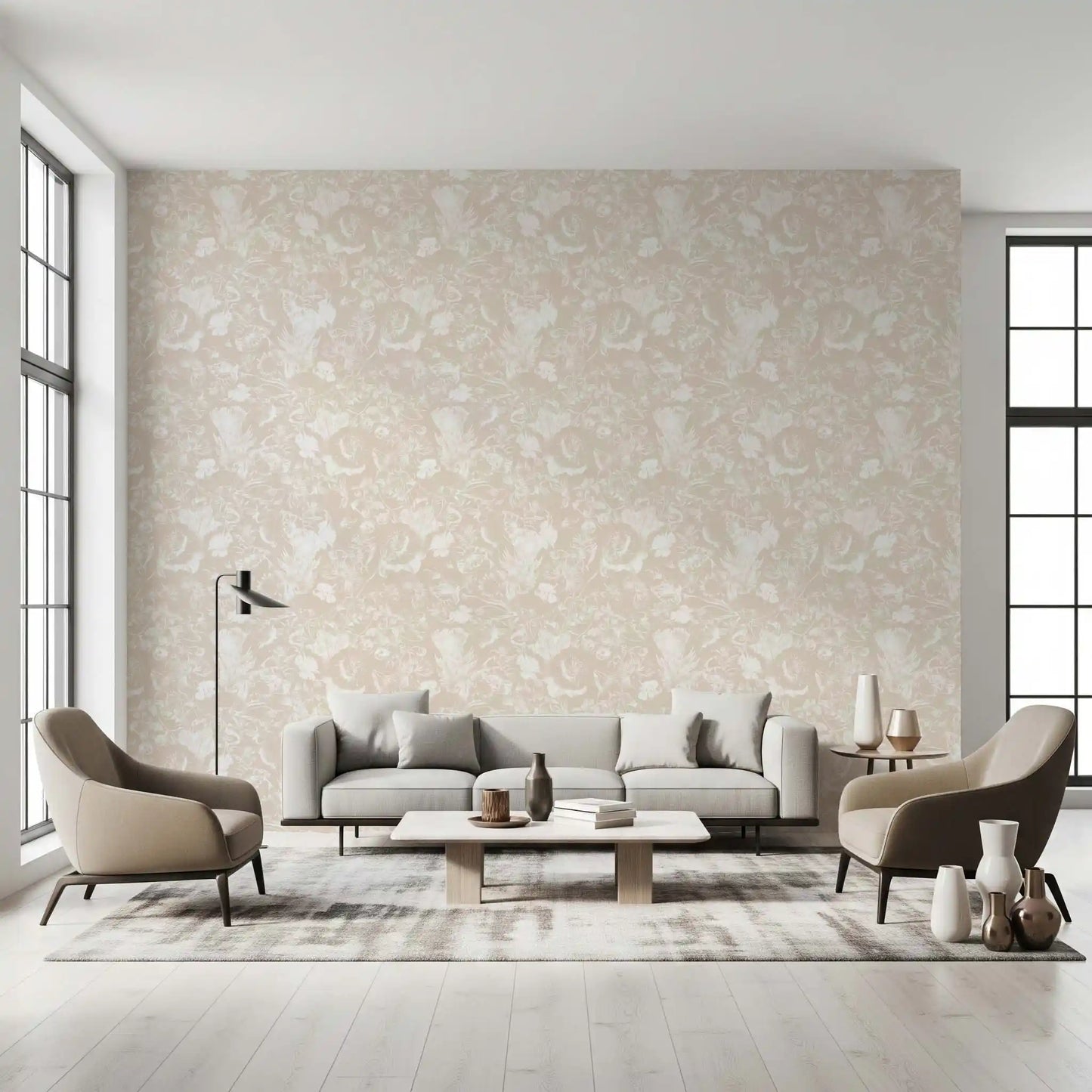 Cream Botanical Line Art Wallpaper⁠