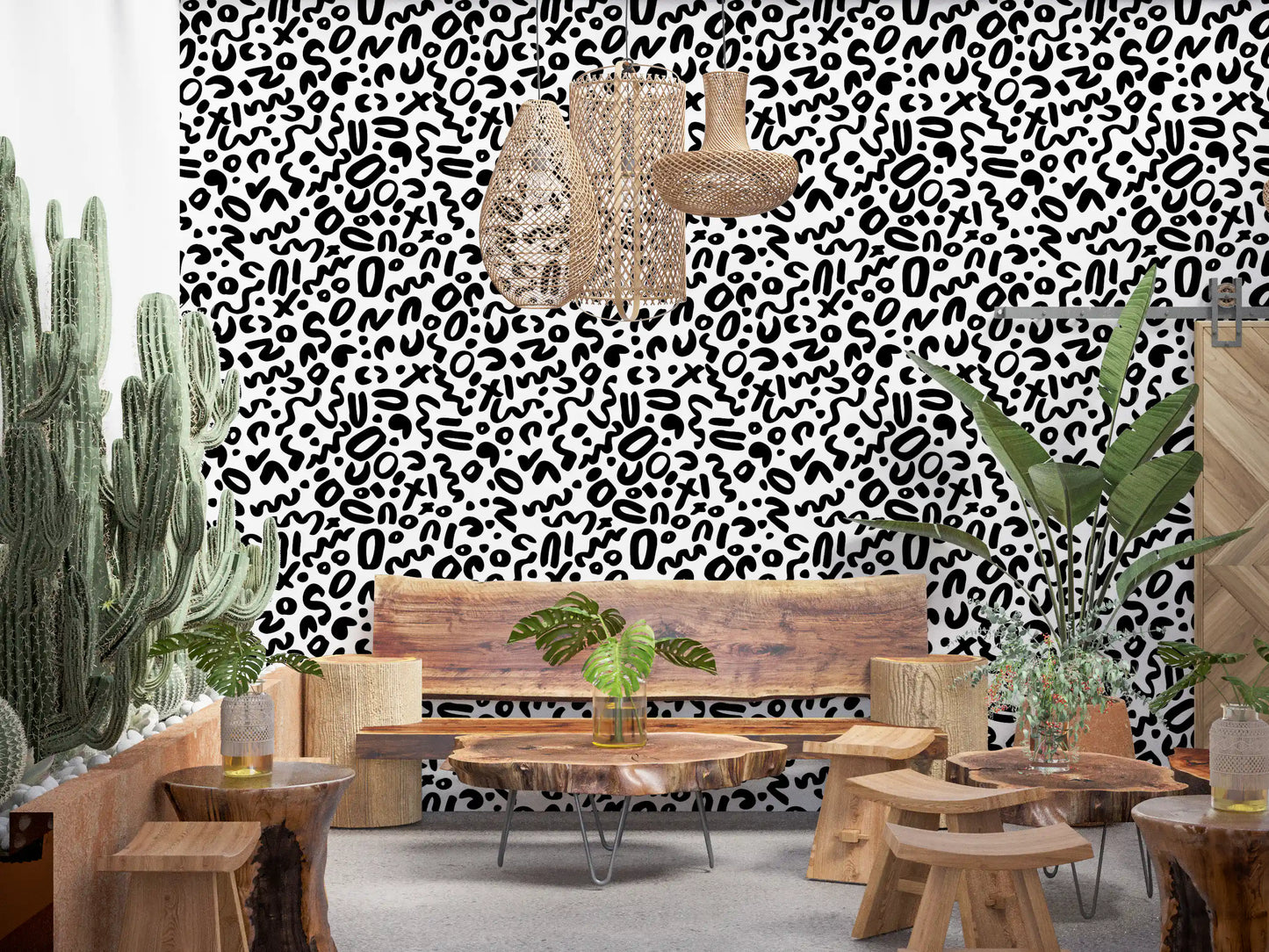 Monochrome Doodle Abstract Shapes Wallpaper⁠