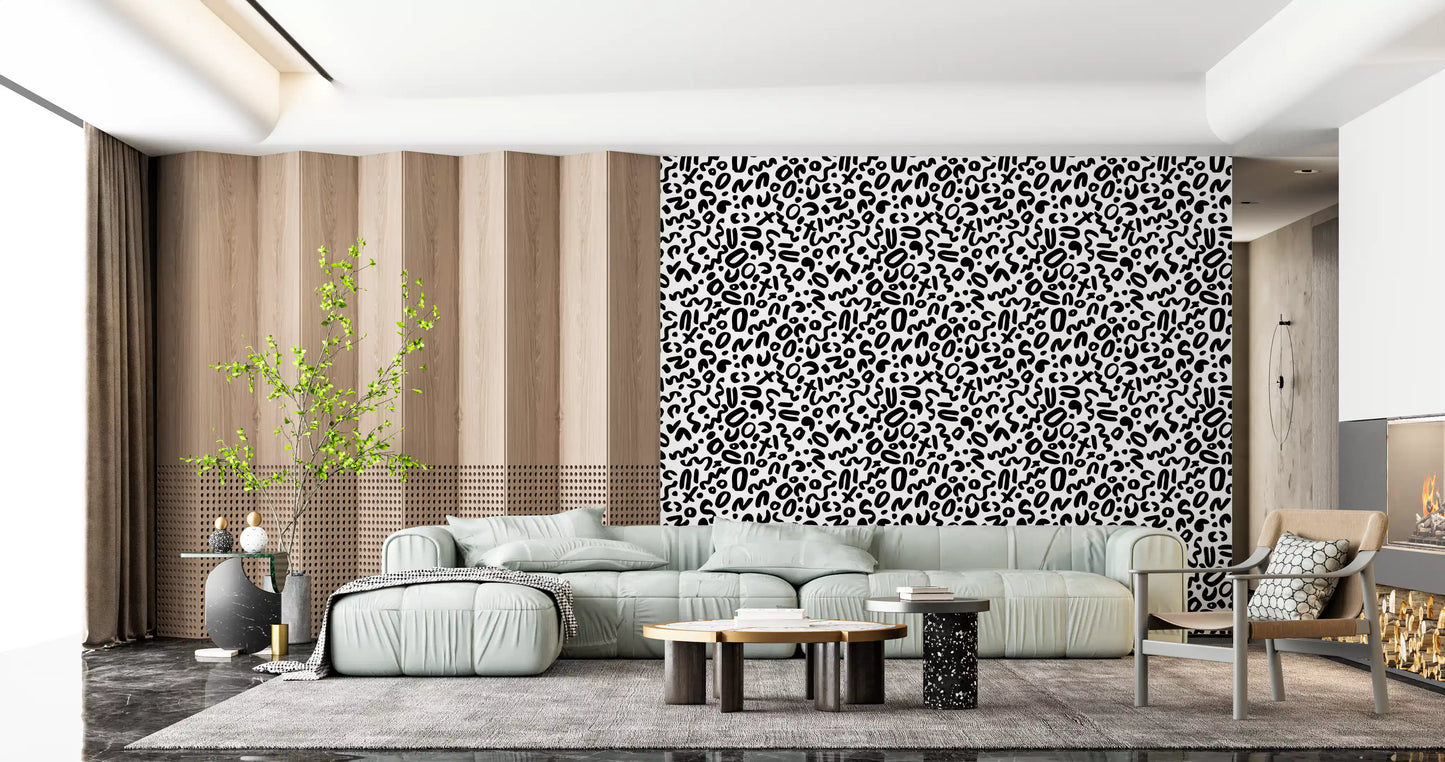 Monochrome Doodle Abstract Shapes Wallpaper⁠