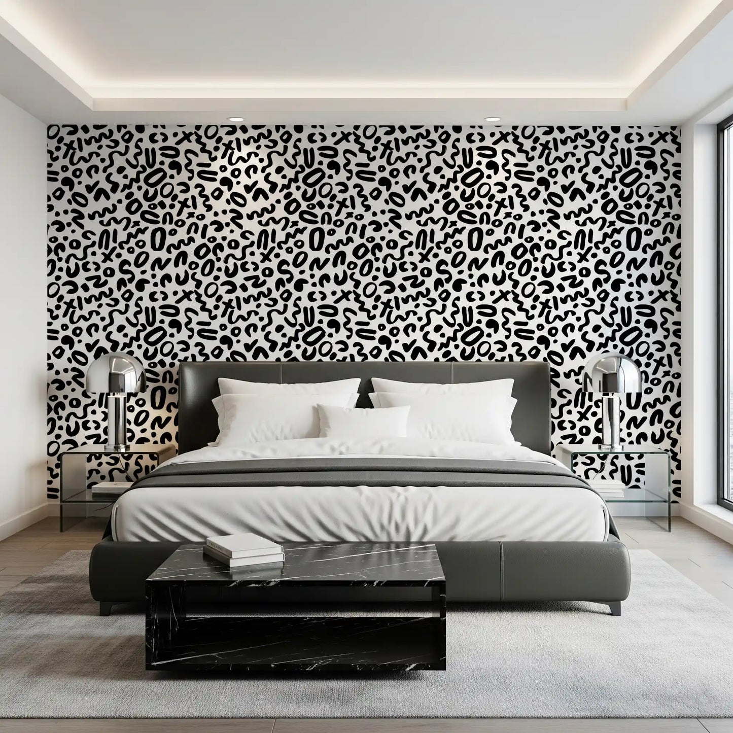 Monochrome Doodle Abstract Shapes Wallpaper⁠