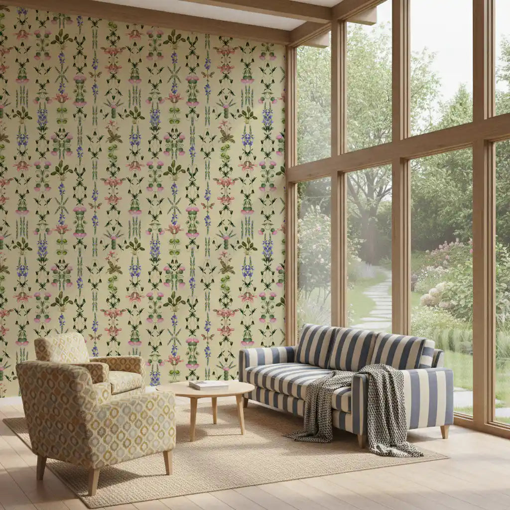 Heritage Field Flora Pistachio Wallpaper⁠