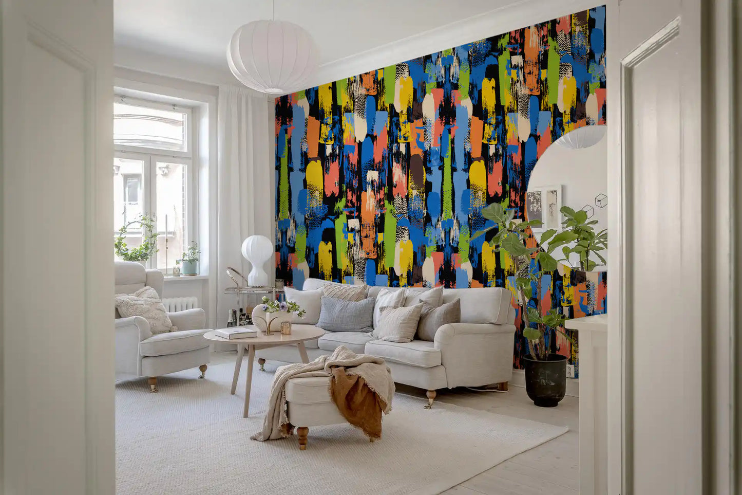 Eclectic Multicoloured Brushwork Art Wallpaper⁠