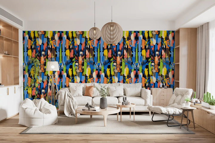 Eclectic Multicoloured Brushwork Art Wallpaper⁠