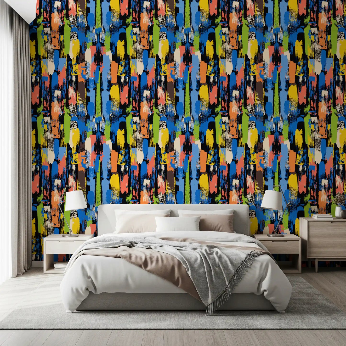 Eclectic Multicoloured Brushwork Art Wallpaper⁠