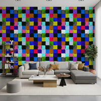 Vibrant Painted Patchwork Squares Wallpaper⁠