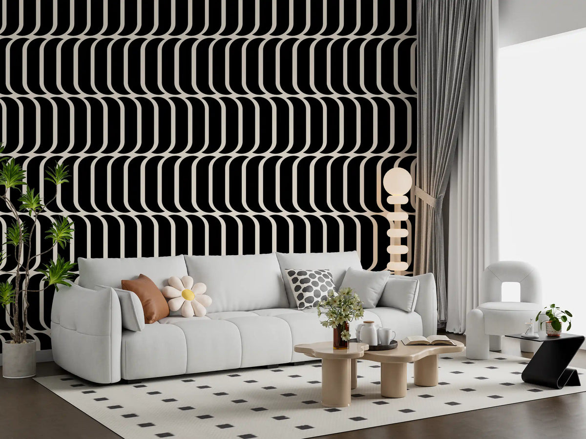 Modern living room styled in the Minimalist Arch Geometric wallpaper GD11789