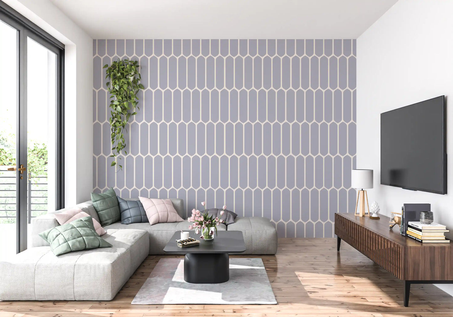 Soft Grey Geometric Arches Wallpaper⁠