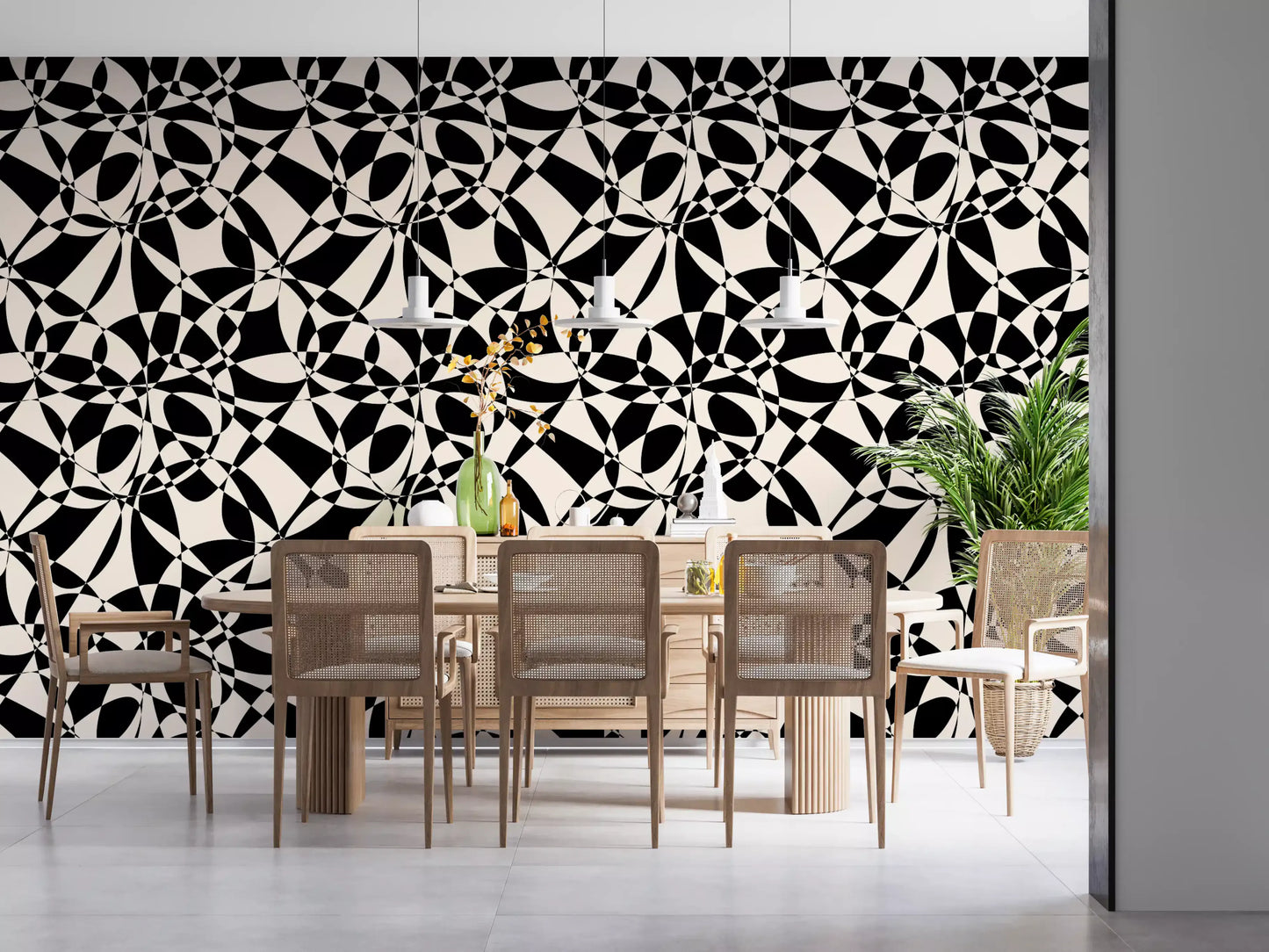 Abstract Geometric Monochrome Flow Wallpaper⁠