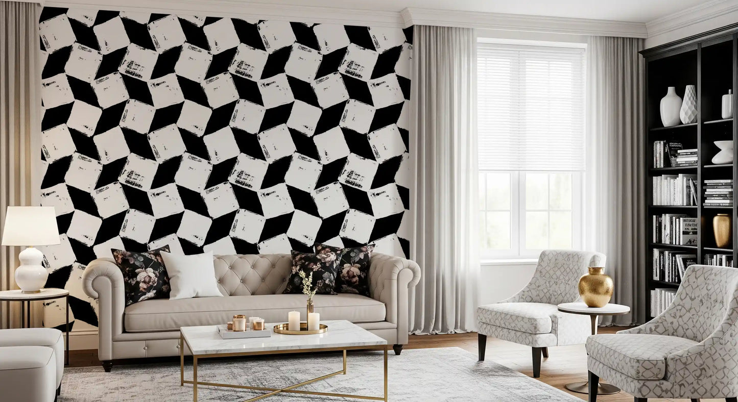 Abstract Painted Grid Monochrome Wallpaper⁠
