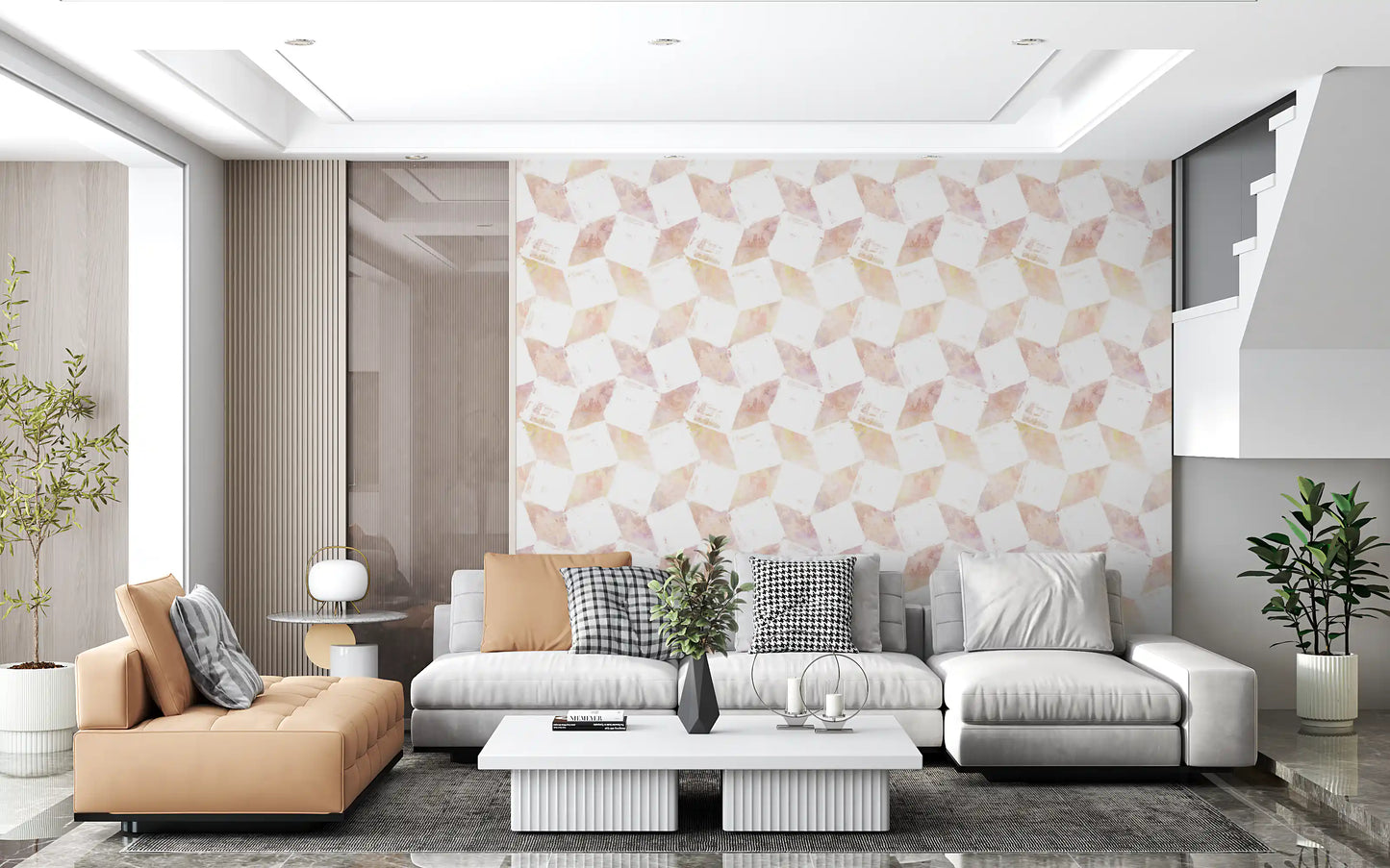Layered Peach Geometric Blocks Wallpaper⁠