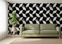 Monochrome Square Brushwork Wallpaper⁠