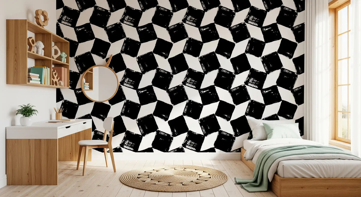 Monochrome Square Brushwork Wallpaper⁠