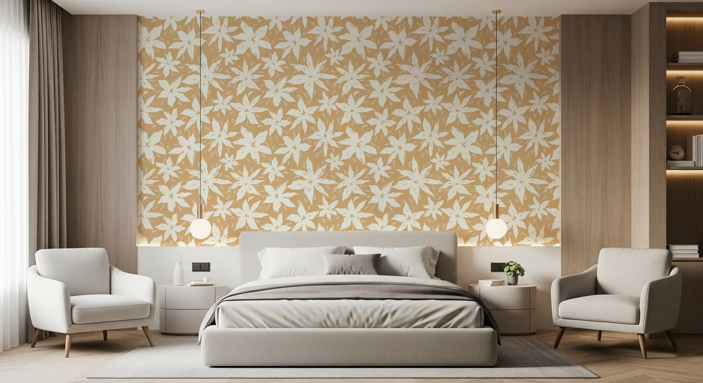 Cream Floral Bloom Motif Wallpaper⁠