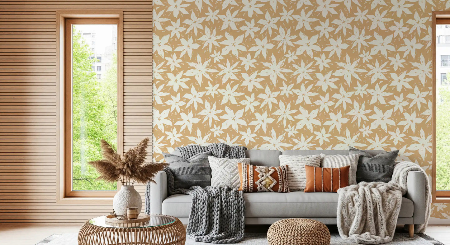 Cream Floral Bloom Motif Wallpaper⁠
