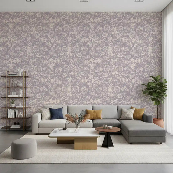 Monochrome floral wallpaper in dusty mauve suits a calm living room GD11827
