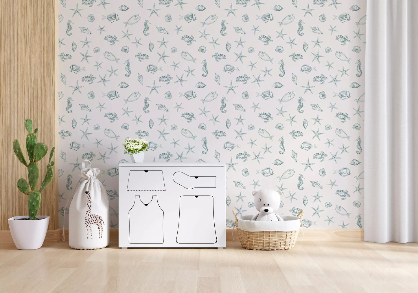 Oceanic Sketch Marine Life Pattern Wallpaper⁠