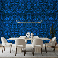 Mexican Folklore Blue Bird and Rabbit Motif Wallpaper⁠