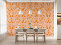 Orange Whimsical Woodland Creature Pattern Wallpaper⁠