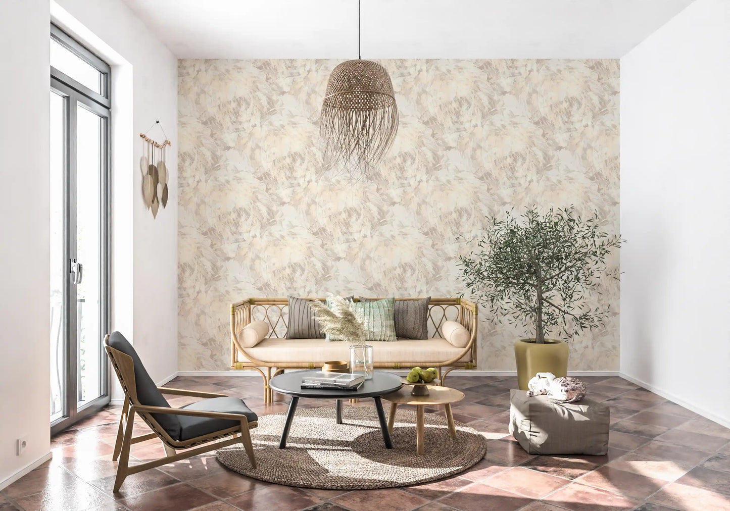 Creamy Taupe Painted Texture Wallpaper⁠