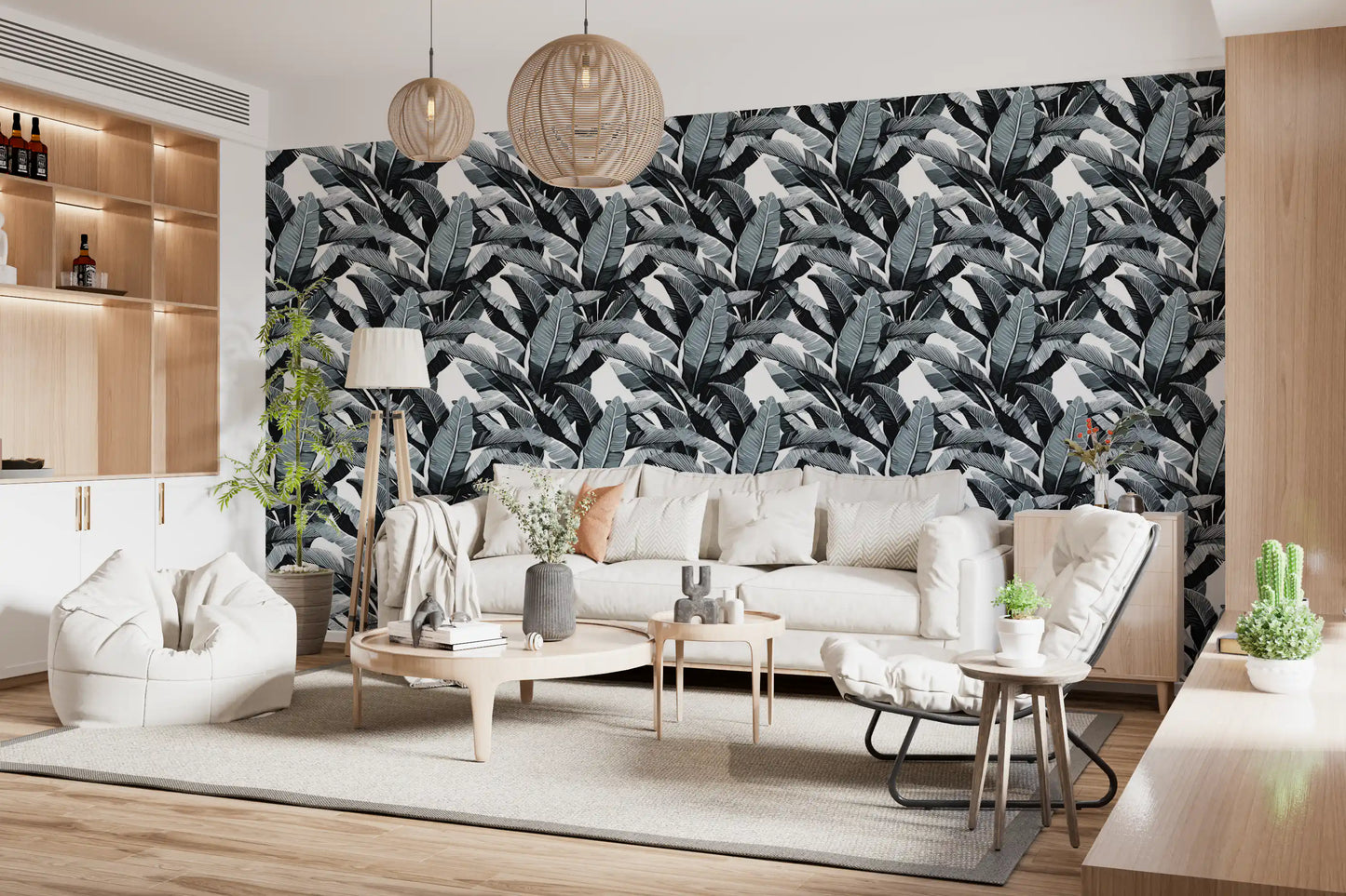 Monochrome Tropical Palm Fronds Wallpaper⁠