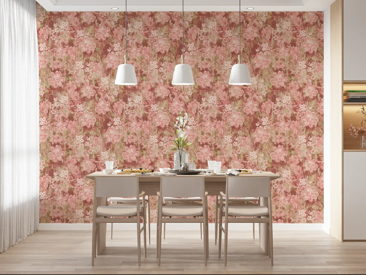 Rustic Terracotta Floral Bloom Wallpaper⁠