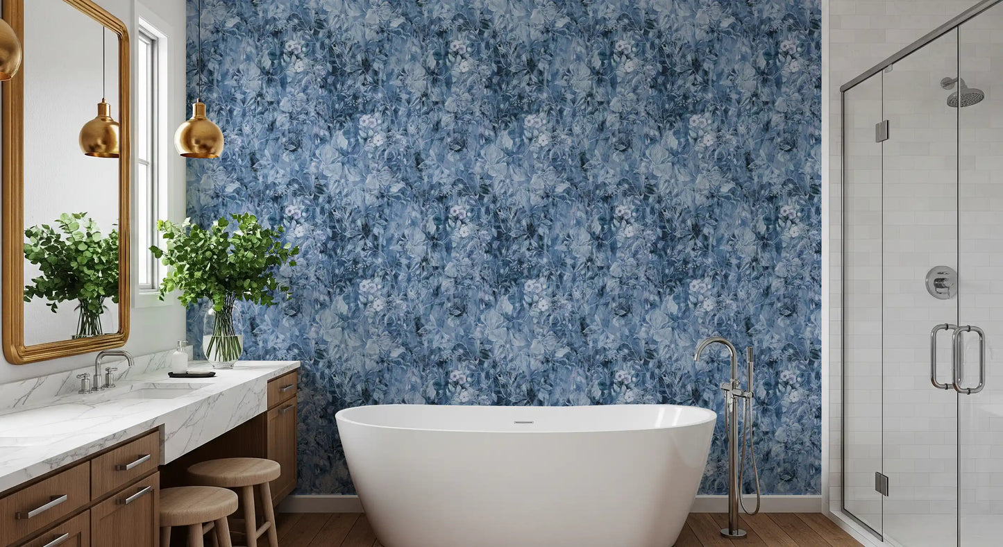 Indigo Botanical Brushstroke Wallpaper⁠