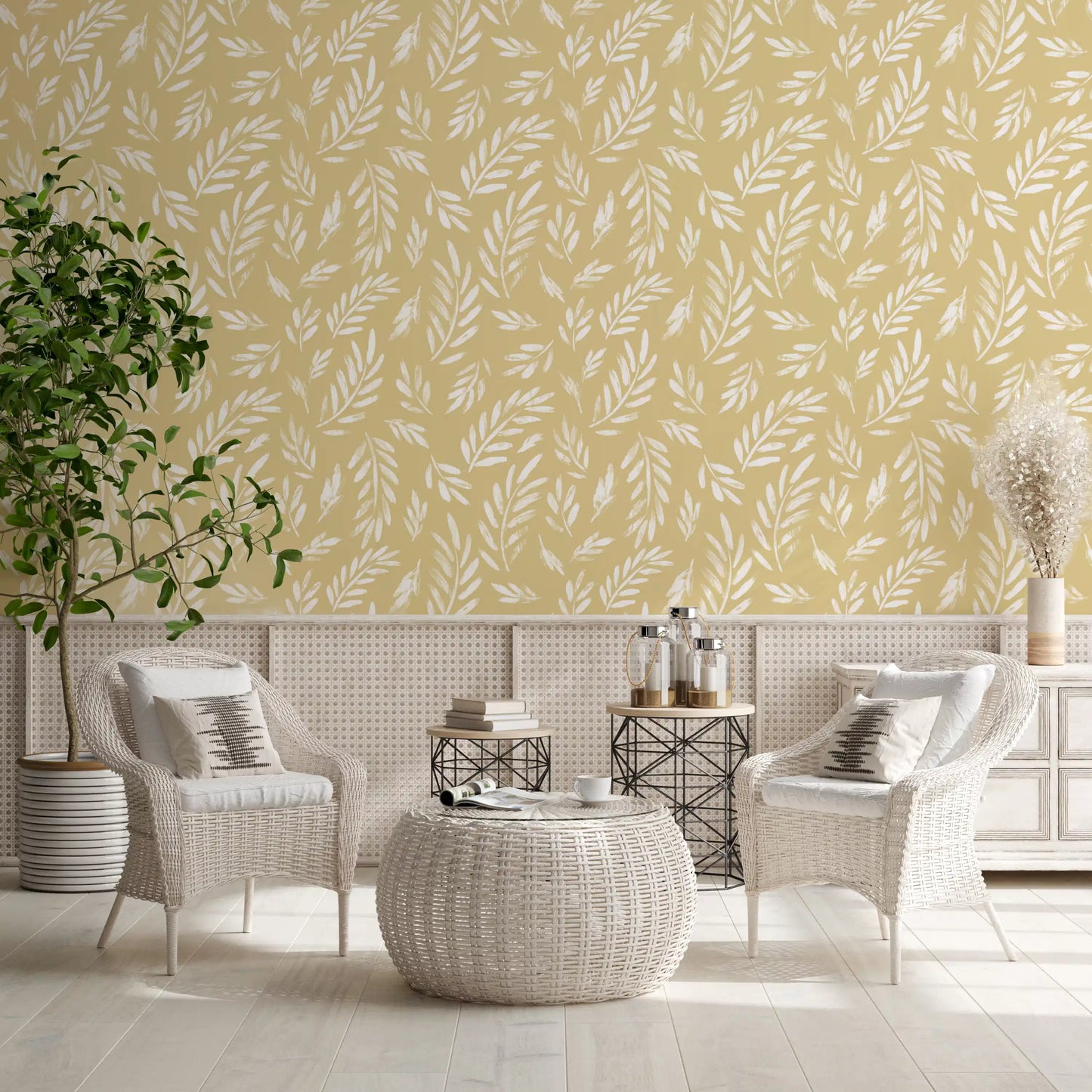 Golden Foliage Strokes Wallpaper⁠