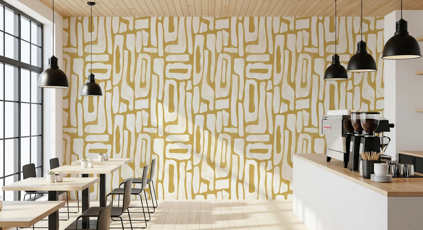 Minimalist Gold and Cream Interlocking Forms Wallpaper⁠