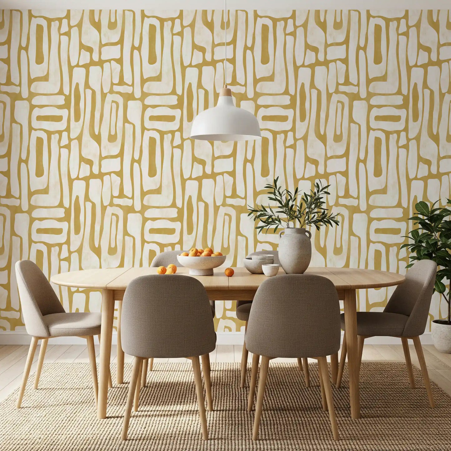 Minimalist Gold and Cream Interlocking Forms Wallpaper⁠