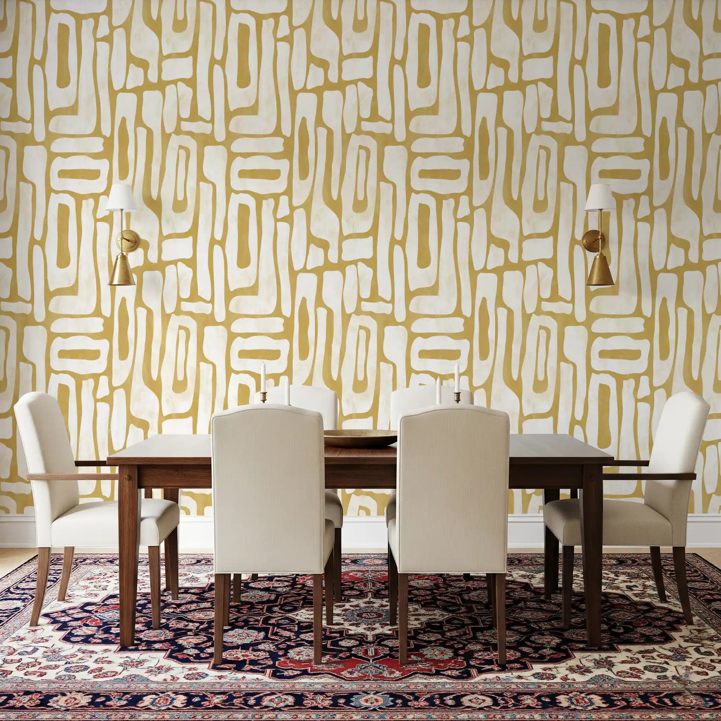 Minimalist Gold and Cream Interlocking Forms Wallpaper⁠