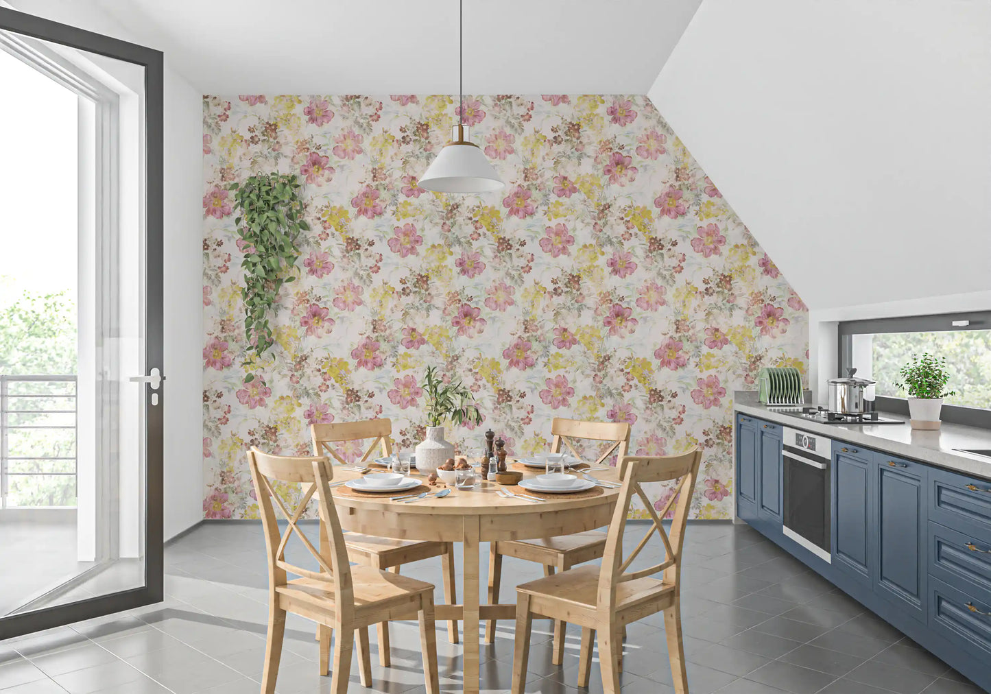 Vintage Pastel Floral Meadow Wallpaper⁠