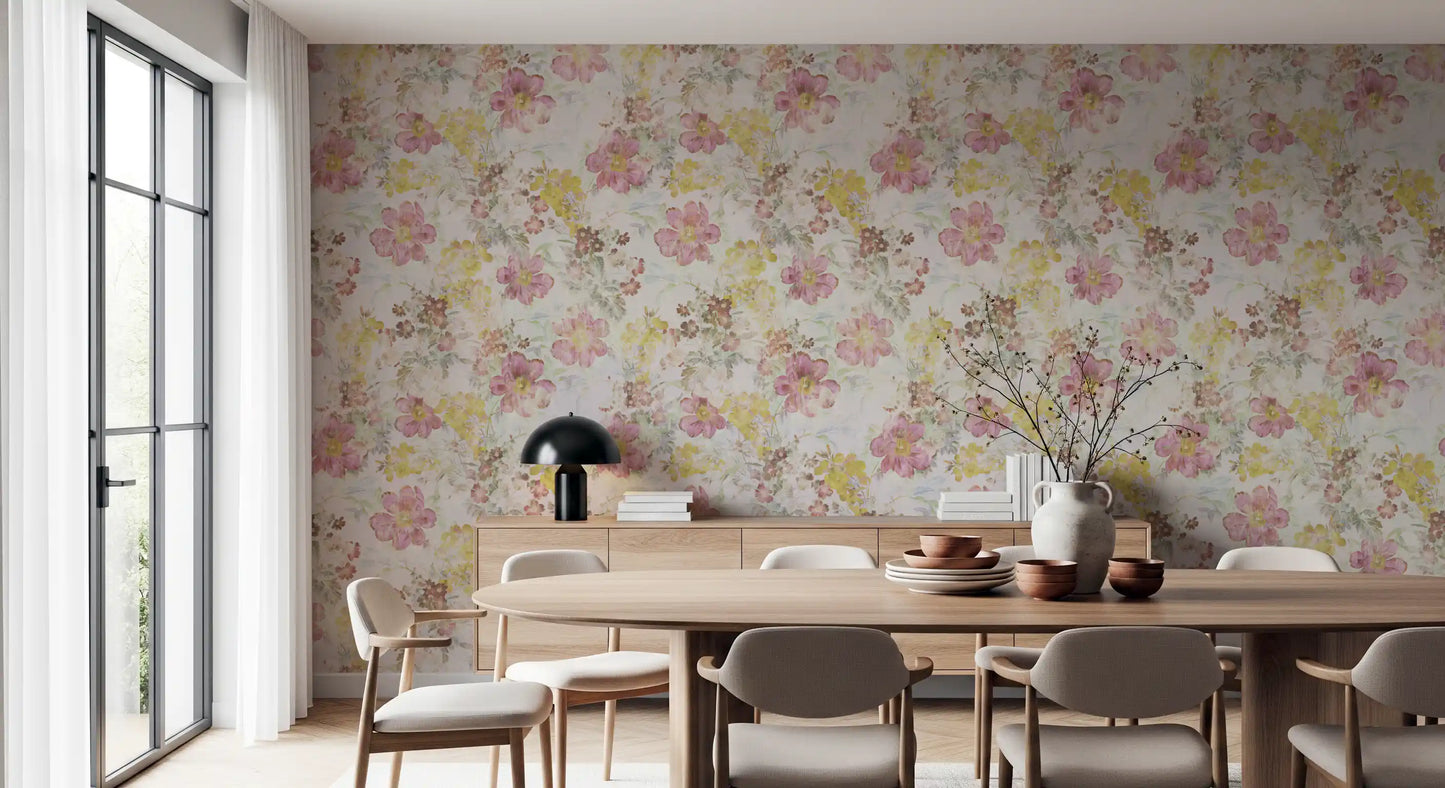 Vintage Pastel Floral Meadow Wallpaper⁠
