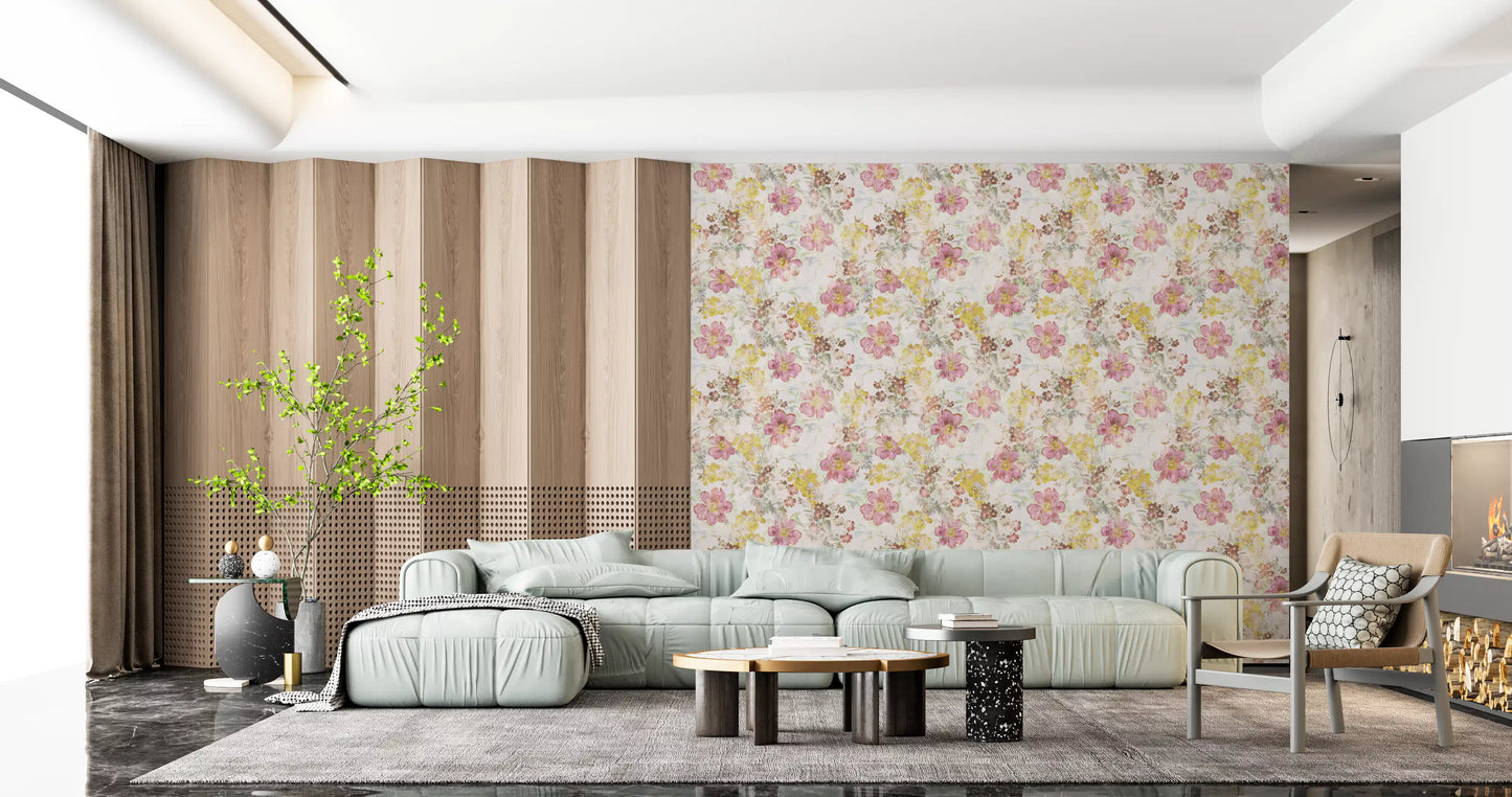 Vintage Pastel Floral Meadow Wallpaper⁠
