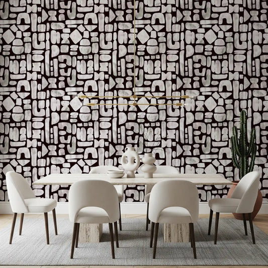 Painted shapes wallpaper warming a calm dining room GD11871