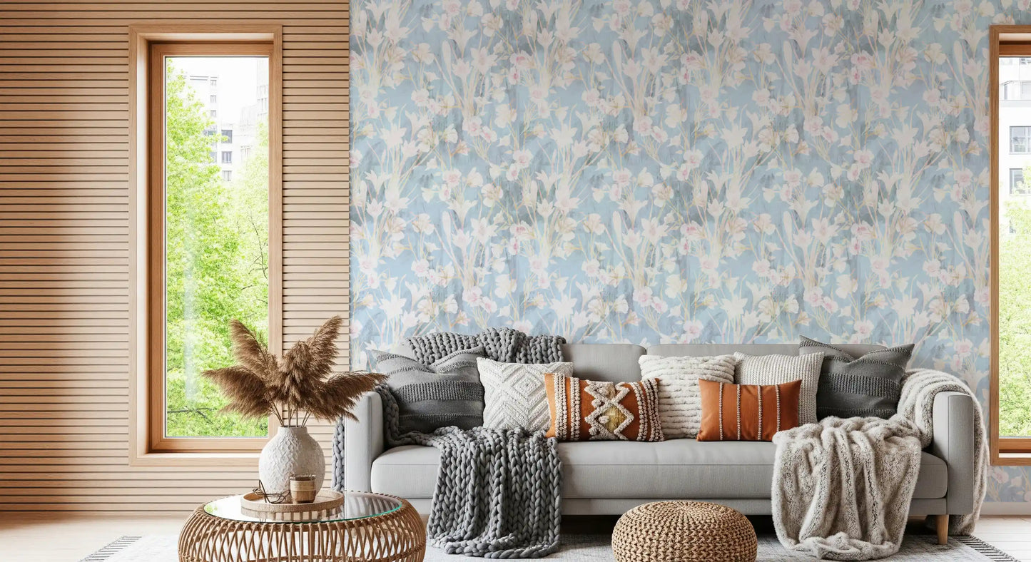 Ethereal Meadow Blue Floral Wallpaper⁠